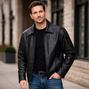 Men’s Black Leather Jacket – Excelled Men’s Collection – Size L